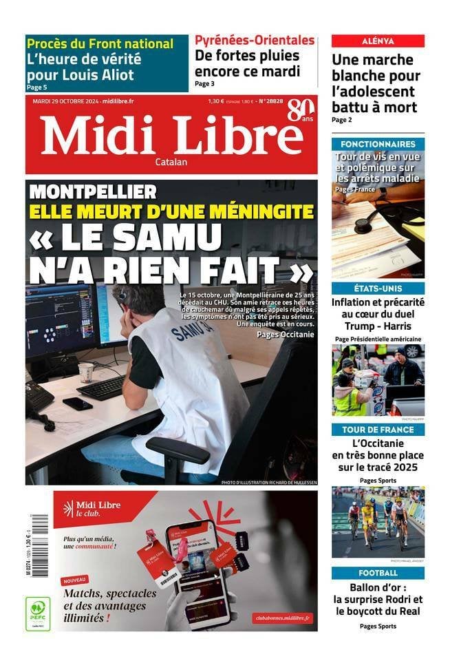 Une Midi Libre mardi 29 octobre 2024